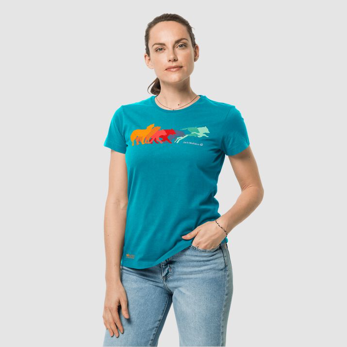 T-shirt Jack Wolfskin Rainbow Wolf Mujer Verdes Oscuro Mexico-1274891